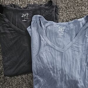 Maurices 24/7 Charcoal and Blue V-Neck Tops